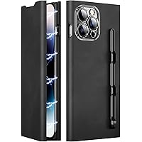 Leather Case for iPhone 15Pro Max/15 Pro/15 Plus/15, Magnetic Flip All-Round Protection Phone Cover with Card Slot Pen Slot (Color : Black, Size : 15 6.1'')