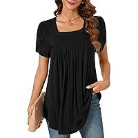 Women's Summer Tops Petal Short Sleeve Tunic Top Casual Square Neck Shirts Loose Fitting Cute Blouse