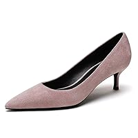 Women Suede Mid Low Heels Heels Pumps Wide Classic Pointed-Toe Pump Shoes