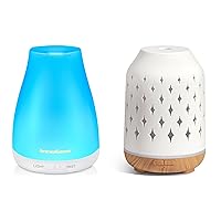 InnoGear 100ml Diffuser & 150ml Ceramic Diffuser Stone Oil Diffuser with Celestial Star Engravings, Cool Mist Humidifier with 7 Colors Lights 2 Mist Mode Waterless Auto-Off for Home Office