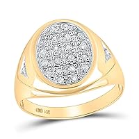 The Diamond Deal 14kt Yellow Gold Mens Round Diamond Oval Cluster Ring 1/4 Cttw
