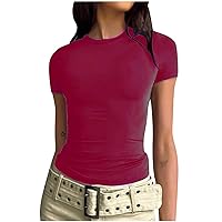 Crop Tops for Girls 12-14 Short Sleeve Pullover Solid Color Basics Shirt Crewneck Casual Top Pullover T-Shirt