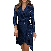 Women's Formal Dresses 2024 Trendy Loose Sequin Button Down Long Sleeve Party Club Shirt Dress, S-3XL