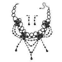 Victorian/Gothic/Burlesque Black Bead Choker And Earrings Set