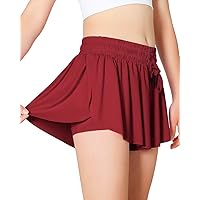 Girls Butterfly Shorts Womens Flowy Shorts 2-in-1 Youth Butterfly Skirts with Spandex Liner