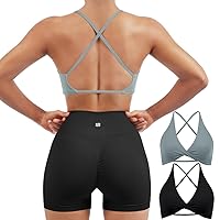 Women 2 Piece Open Back Strappy Sports Bra Pack Twist V Neck Workout Crops