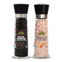 Himalayan Chef Stainless Steel Himalayan Salt and Pepper Grinder Set -Tall Glass Shaker with Adjustable Coarseness Large