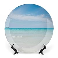 Decorative Ceramic Plate Round Porcelain Plate,10 inch,Ocean Pattern,for Home&Office Kitchen Dinner Plate Dessert Dish Home Office Wall Decor,Turquoise Blue