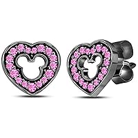 Lovely Heart Mickey Mouse 925 Sterling Sliver With Fashion Round Cut Pink Sapphire Cubic Zirconia Stud For Teen Girls,Girls and Women's Valentine's Day Gift
