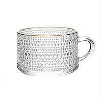 Coffee Cup, Embossed Glass Tea Cup, Glasses With Handle, Coffee, Yogurt, Cereal, Hot/Cold, Birthday Gifts for Women and Men,Friend.（450ml/15oz） (Color : Gold Rim, Size : Dew glass cup)