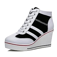 MEJORMEN Womens Platform Wedge Canvas Shoes High Top Lace Up+Side Zipper Fashion Sneakers Casual High Heel Walking Shoes