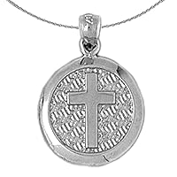 Silver Cross Necklace | Rhodium-plated 925 Silver Latin Cross In Circle Pendant with 18