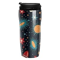 Cartoon Rockets Coffee Mug with Lid Insulated Tumbler Reusable Travel Mug 350ml