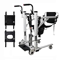Hydraulic Patient Lift Transfer Chair, Bathroom Wheelchair with 180° Split Seat and Potty, Portable Elderly Lift aid Bedside Commode Chair