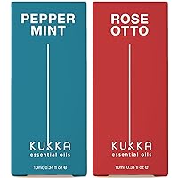 Peppermint Oil for Hair Growth & Rose Essential Oils for Skin Use Set - 100% Nature Therapeutic Grade Essential Oils Set - 2x0.34 fl oz - Kukka