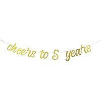 Cheers To 5 Years Banner Five&Fabulous Banner,Little Girls/Boys Kids' 5th Birthday Party/The 5th Wedding Anniversary Party Gold Glitter Paper Sign Decorations