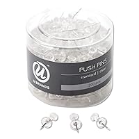 U Brands Push Pins, Clear Plastic Head Thumbtacks, Steel Point, 200-Count