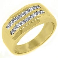 14k Yellow Gold Mens Princess Cut 2-Row Diamond Ring 1.56 Carats