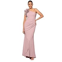 Xscape Women's Long One Shoulder Ruffle Scuba Crepe Dress (Standard & Petite)