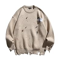 Winter Solid Color Distressed Sweater Japanese Retro Paint dot Decorated Men's Round Neck Sweater