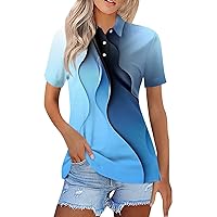Party Stylish Short Sleeve Polo Teen Girls Independence Day Plus Size Cotton Tshirts for Women Soft Printed Blue XXL
