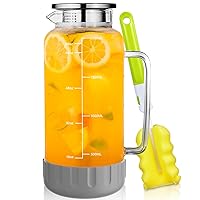 Glass Pitcher with Lid, 68oz Water Pitcher with Silicone Base and Precise Scale Line, Ice Tea Pitcher for Fridge, Anti-Slip and Easy to Clean, Glass Jug for Sun Tea Juice Coffee Milk Beverage (Gray)