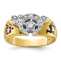 10k Gold Polished With Enamel Diamonds Masonic Shrine Mens Ring Size 10.00 Jewelry for Men