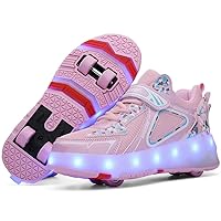 Kids Roller Shoes - Upgraded 4 Wheels 16 LED Model Rechargeable Colorful Girls Boys Sneaker Retractable Wheels Skateboarding Shoes for Beginner More Balanced Party Birthday Christmas Best Gift