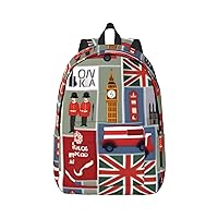 England Symbols Print Canvas Laptop Backpack Outdoor Casual Travel Bag Daypack Book Bag For Men Women