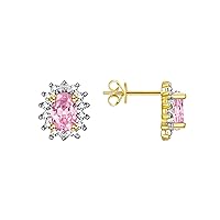 14K Yellow Gold Halo Stud Earrings for Women & Girls - 6X4MM Oval Gemstone & Diamonds - Elegant and Beautiful - December Birthstone Jewelry by RYLOS