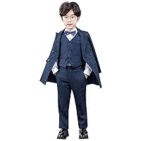 Boys' Checked Three Pieces Suit Double Breasted Buttons Groom Formal Jacket+Vest+Pants