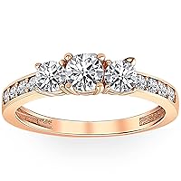 P3 POMPEII3 1ct 3 Stone Diamond Engagement Ring 14K Rose Gold
