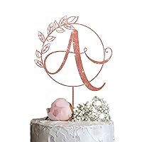 Custom Wreath Single Letter, Monogram Wedding Cake Topper, Personalized Rustic Cake Topper With last name Initial Rose Gold Silver Glitter