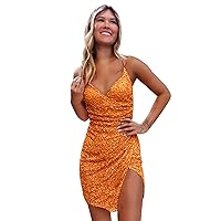 Eightale Short Sparkly Homecoming Dresses Sequins Spaghetti Straps Prom Cocktail Dresses
