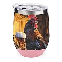 Rooster Beer in The Morning Funny Wine Tumbler with Lid Double Wall Stainless Steel Insulated Mug 12 Oz