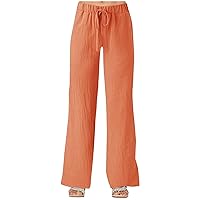 SNKSDGM Women Wide Leg Linen Pants 2024 Summer Casual Elastic High Waisted Palazzo Pant Dress Pull On Trouser with Pocket