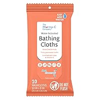 Pharma-C Water-Activated Bathing Cloths [10 cloths] – Rinse-Free XL Body Wipes for Adults. Pretreated Disposable Bath Wipe for Elderly, Hospice, Camping. MADE IN USA.