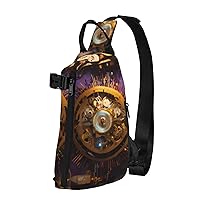Gears Clock Bronze Century Print Cross Bag Casual Sling Backpack,Daypack For Travel,Hiking,Gym Shoulder Pack
