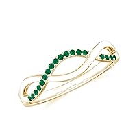 Natural 1mm Emerald Twisted Shank Promise Ring for Women Girls in Sterling Silver / 14K Solid Gold