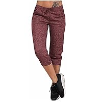 Capri Pants for Women Summer Casual Elastic Waisted Drawstring Workout Joggers Lightweight Comfy Hiking Cropped Pants