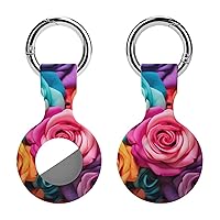 Colorful Roses Printed Silicone Case for AirTags with Keychain Protective Cover Air Tag Finder Tracker Accessories Holder