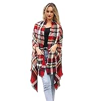 TD Collections Women's Plaid Pocket Wrap Shawl - Multicolor Open Front Cardigan Ruana Wrap Shawl Poncho Winter Sweater