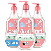 Dreft Bottle and Dish Soap, Plant-Based Ingredients and Fragrance Free Formula, Baby Bottle Wash, 18 Fl Oz (Pack of 3)