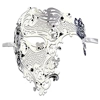 Metal Masquerade Mask for Men with Rhinestones - Half Face Mens Phantom of The Opera Mask for Mardi Gras, Prom & Venetian