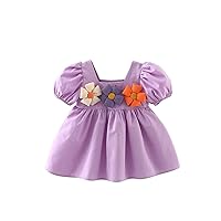 Newborn Infant Baby Girls Solid Spring Summer Flower Print Short Sleeve Dress Clothes Toddler Christmas