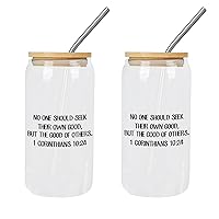 2 Pack Clear Glass Cups with Lids And Straws No One Should Seek Their Own Good Glass Cup Cup Gift for Mother Day Cups Great For for Soda s Whiskey Iced Coffee
