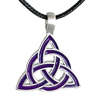 Pagan Wiccan Jewelry Magic Purple Triquetra Celtic Knot Wicca Magic Witchcraft Silver Pewter Unisex Men's Pendant Necklace Protection Amulet Wealth Fortune Lucky Charm Talisman w Black Leather Cord