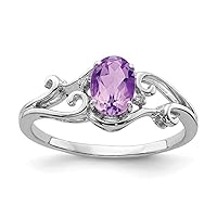 925 Sterling Silver Polished Open back Rhodium Plated Diamond and Amethyst Oval Ring Measures 2mm Wide Jewelry for Women - Ring Size Options: 6 7 8 9