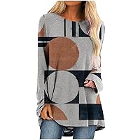 Summer Nice Shirt Women Long-Sleeved Work Stretchy Round Neck T Shirt Womens Geometric Loose Fit Tee