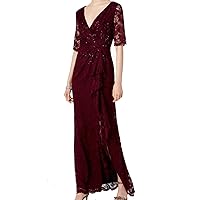 Adrianna Papell Women's Plus Size Paisley St. Lace Long Dress with Draped Skirt